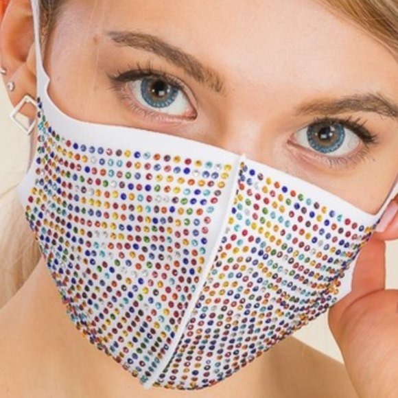 Wholesale 3Pack: Callie Jewel: Rhinestone White Anti-Dust Red Blue Multicolor Bling Face Mask