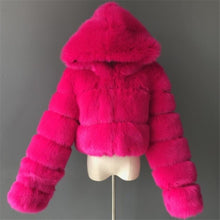 Lade das Bild in den Galerie-Viewer, Stasia Rainbow: Plus Size Fuzzy Faux Fur Cropped Winter Puffer Jackets
