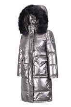 Load image into Gallery viewer, Miz Winter Puffer: PU Shiny Vegan Leather Faux Fur Hood Coat

