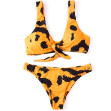 Lade das Bild in den Galerie-Viewer, Wholesale 2Pack: Stasia Changing Spots: Yellow Black Leopard Animal Print Tie Front Bikini
