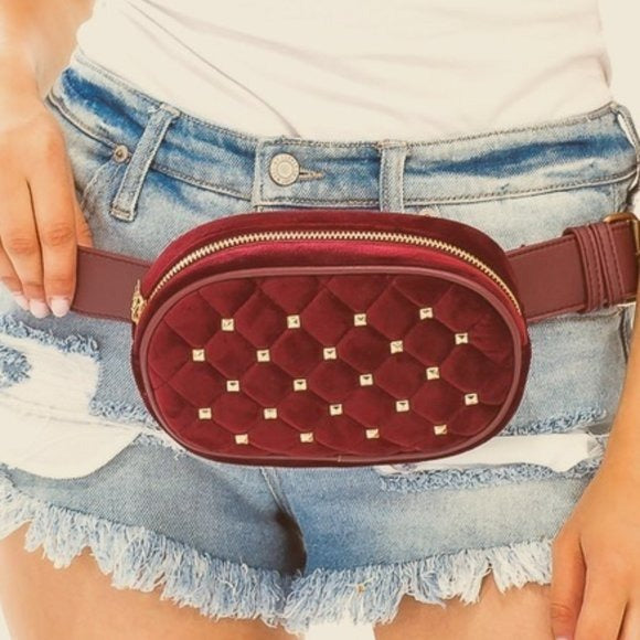 Wholesale 3 Pack: Callie Quilted: Gold Stud Velvet Crossbody Belt Bags