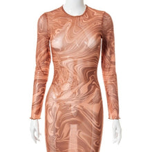 Carica l&#39;immagine nel visualizzatore di Gallery, Wholesale 2 Pack: Xena Mocha Swirl: Sheer Mesh Long Sleeve Maxi Coverup Dress
