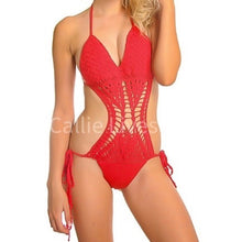 Load image into Gallery viewer, Wholesale 2Pack: Callie Ruby Red: Crochet String Tied Monokini
