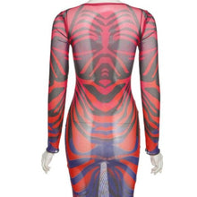 Load image into Gallery viewer, Wholesale 3 Pack: Stasia Wild: Tiger Mesh Long Sleeve Red Purple Ombre Dress
