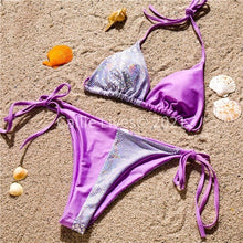 Cargar imagen en el visor de la galería, Stasia Shimmery Snake: Color Block Lilac Purple Metallic Bikini
