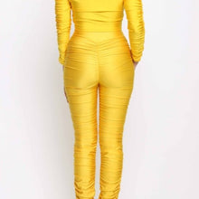 Cargar imagen en el visor de la galería, Wholesale 2 Pack: Stasia Sunshine: Golden Yellow Shiny Scrunch Butt Bodycon Drawstring Set

