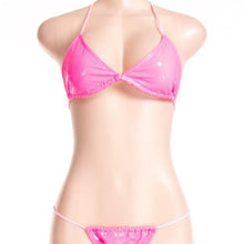 Cargar imagen en el visor de la galería, Wholesale 2Pack: Stasia Oiled Slick: Sexy Neon Pink Vegan Faux Leather PU String Bikini Large
