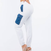 Load image into Gallery viewer, Wholesale 3 Pack: Callie Cargo: Mixed Media Denim &amp; Cotton White Jogger Pants
