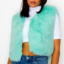 Cargar imagen en el visor de la galería, Wholesale 3 Pack: Callie Vested: Faux Fur Cropped Minty Aqua Vegan Vests
