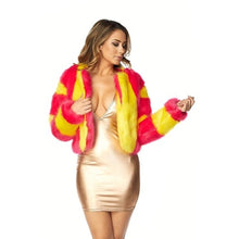 Load image into Gallery viewer, Stasia Striped: Pink &amp; Yellow Faux Fur Blazer Medium
