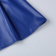 Load image into Gallery viewer, Wholesale 2 Pack: Stasia Vegan: Making Business Blue Pleated Button Up Faux Leather Skater Skirt
