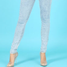 Load image into Gallery viewer, Wholesale 4Pack: Callie Buckled: Silver Accented Acid Wash Blue Stretch Denim Skinny Jeans
