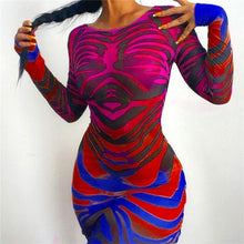 Load image into Gallery viewer, Wholesale 3 Pack: Stasia Wild: Tiger Mesh Long Sleeve Red Purple Ombre Dress
