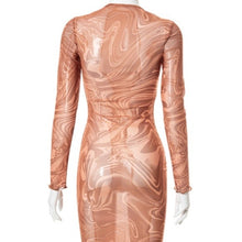 Carica l&#39;immagine nel visualizzatore di Gallery, Wholesale 2 Pack: Xena Mocha Swirl: Sheer Mesh Long Sleeve Maxi Coverup Dress
