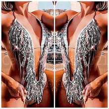 Load image into Gallery viewer, Callie Dance: Blush Nude Pink w Silver Sequin Fringe Disco Monokini Swimsuit
