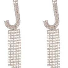 Load image into Gallery viewer, Wholesale 2 Pack: Callie Bling: Gold or Silver Tone Letter J Pave Crystal Rhinestone Earrings
