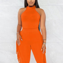 Load image into Gallery viewer, Wholesale 2 Pack: Callie Fringe: ORANGE Bodycon Bodysuit &amp; Fringe Stretch Pant Set
