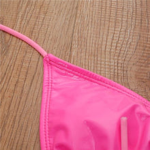 Load image into Gallery viewer, Wholesale 2Pack: Stasia Oiled Slick: Sexy Neon Pink Vegan Faux Leather PU String Bikini Large
