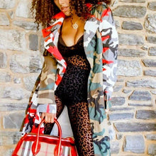 Load image into Gallery viewer, Miz Camo: Multicolor Army Fatigue Open Belted Long Duster Trench Coat L/XL
