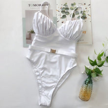 Cargar imagen en el visor de la galería, Callie Pleats Please: White Demi Cup Corset Belted Swimsuits 3 Pack S M L
