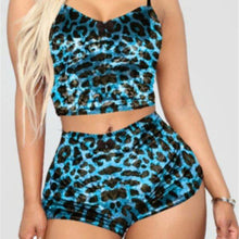 Load image into Gallery viewer, Callie Velour Teal Blue Holiday Cheetah Print Lingerie Loungewear Set
