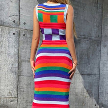 Charger l&#39;image dans la galerie, Wholesale 2 Pack: Elaine Rainbow: Stripe Knit Sleeveless Colorblock Sweater Midi Dress LARGE
