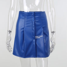 Carica l&#39;immagine nel visualizzatore di Gallery, Wholesale 2 Pack: Stasia Vegan: Making Business Blue Pleated Button Up Faux Leather Skater Skirt

