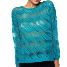 Load image into Gallery viewer, Wholesale 2 Pack: Stasia Turquoise Mesh: Blue Striped Sheer Knit Tops
