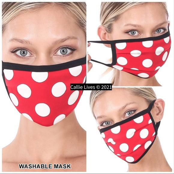 Stasia Red Polka Face: Washable Cotton Dot Masks 5 Pack