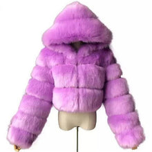 Load image into Gallery viewer, Stasia Rainbow: Plus Size Fuzzy Faux Fur Cropped Winter Puffer Jackets
