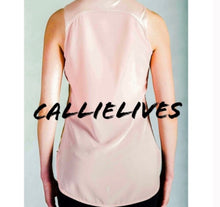Load image into Gallery viewer, Elaine Le Fleur: Gold Foil Sheer Pink Hi-Lo Blouse, Tops, CallieLives 
