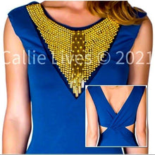Load image into Gallery viewer, Wholesale: 3 Pack: Callie Beaded: Gold Pearl Sapphire Blue Maxi Dress
