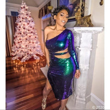 Load image into Gallery viewer, Wholesale: 3 Pack: Callie Celebrate: Sequin Mermaid Ombre MIDI Dress
