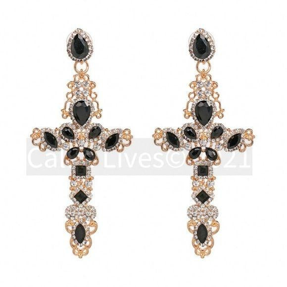 Wholesale 2Pack: Callie Christian Baroque Cross Rhinestone Earrings