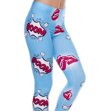Load image into Gallery viewer, Stasia Bite &amp; Kiss: Boom Lips 3D Sky Blue &amp; Red Leggings
