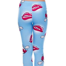 Load image into Gallery viewer, Wholesale 4 Pack: Stasia Bite &amp; Kiss: Boom Lips 3D Sky Blue &amp; Red Leggings
