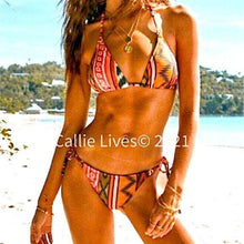 Cargar imagen en el visor de la galería, Wholesale: 3 Pack: Callie Aztec Sunrise: Striped Tribal Triangle String Bikini
