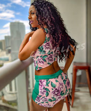 Load image into Gallery viewer, Callie Satin: Floral Print Pink Green Short Set, Sets, CallieLives 
