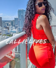 Load image into Gallery viewer, Callie Coral: Neon Orange Cropped Scuba Skirt Set, Sets, CallieLives 

