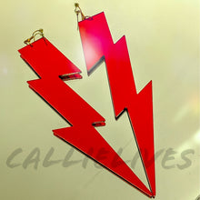 Load image into Gallery viewer, XL Red Acrylic Mirror Lightening Bolt Earrings, Jewelry, CallieLives 
