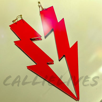 XL Red Acrylic Mirror Lightening Bolt Earrings, Jewelry, CallieLives 