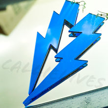 Load image into Gallery viewer, XL Blue Acrylic Mirrored Lightening Bolt Earrings, Jewelry, CallieLives 
