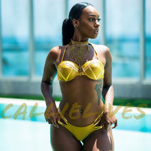 Load image into Gallery viewer, Xena Queen: Gold Strappy Demi Thong Bikini, Swimwear, CallieLives 
