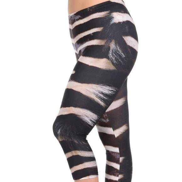 Wholesale 4 Pack: Miz Plus: Zebra Fur 3D illusion Print Capri Leggings XL
