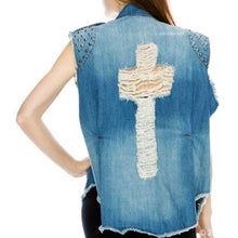 Load image into Gallery viewer, Wholesale 3PK: Callie Christian Cross Stud Denim Jean Jacket Vest
