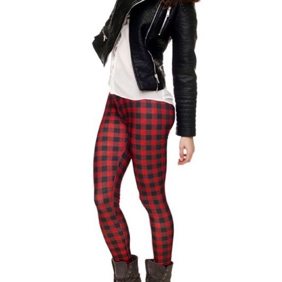 Wholesale 4Pack: Miz Gingham: Style Checkered Red & Black Plaid 3D illusion Graphic Leggings XL