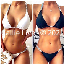 Load image into Gallery viewer, Callie White Chain Bling: Rhinestone Triangle Bikini
