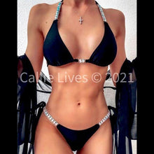 Load image into Gallery viewer, Callie White Chain Bling: Rhinestone Triangle Bikini
