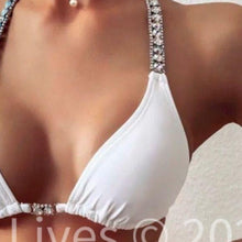 Load image into Gallery viewer, Callie White Chain Bling: Rhinestone Triangle Bikini
