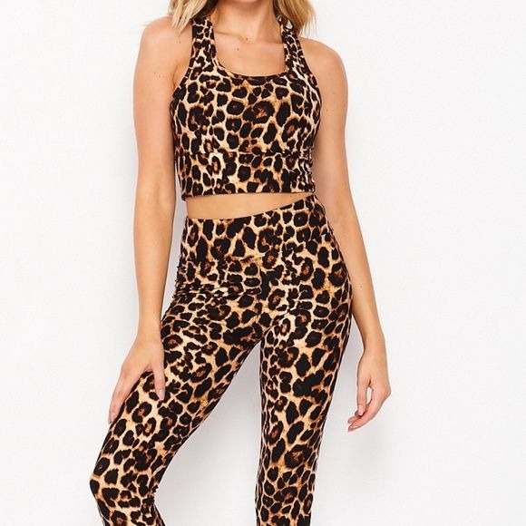Wholesale 4 Pack: Callie Wild Cheetah Activewear Racerback Crop Top & Leggings